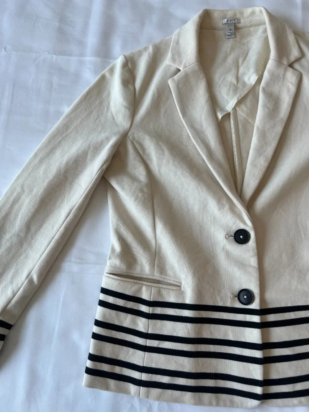 J Crew Academy Schoolboy Blazer Cream Navy Stripe Size S Jacket Nautical Preppy